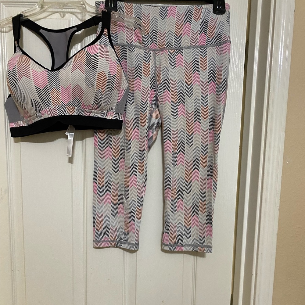 Pink, gray and white work out set